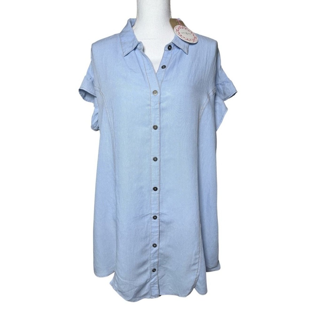 Umgee Pale Blue Button-Front Midi Shirt Dress Women Medium NWT